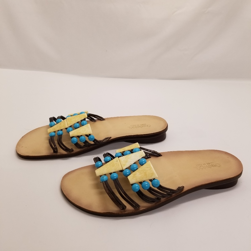 Chadwicks Woman Size 8 Turquoise Blue Shell Beaded Sandal Slip On Open Toe Beach - Picture 8 of 12